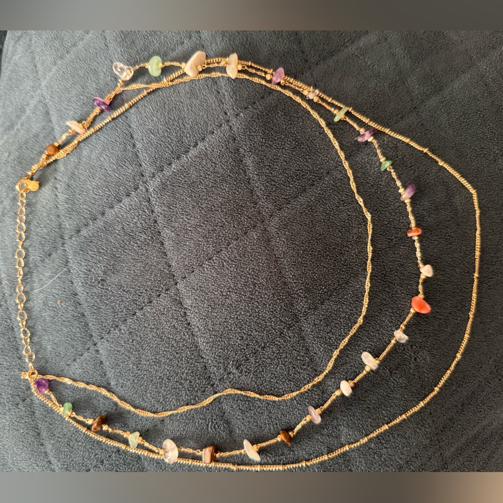 Elegant Gold Necklace with Multicolor Gemstones